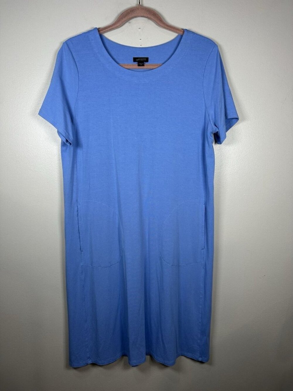 J Jill T Shirt Dress Size Medium Wearever Collection Stretch Blue Pockets